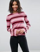 Asos Sweater In Stripe With Fluted Sleeve - Pink
