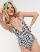 New Look Belted Swimsuit In Gingham-multi
