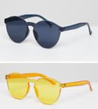7x 2 Pack Plastic Frame Round Sunglasses - Multi
