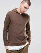 Asos Hoodie In Reverse Loopback With Half Zip - Saddle Brown