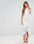 Missguided Lace Halterneck Fishtail Midi Dress - White
