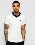 Fila Vintage Slim Fit V Neck T-shirt With F Box Logo - Gardenia