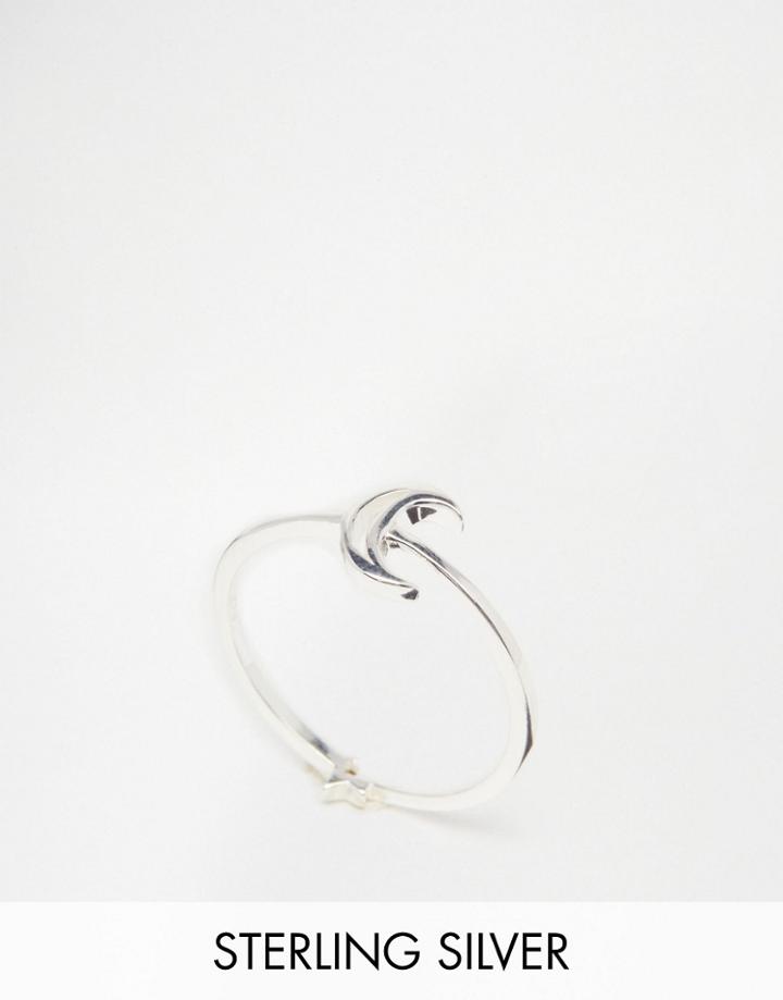 Asos Sterling Silver Reversible Moon And Star Ring - Silver