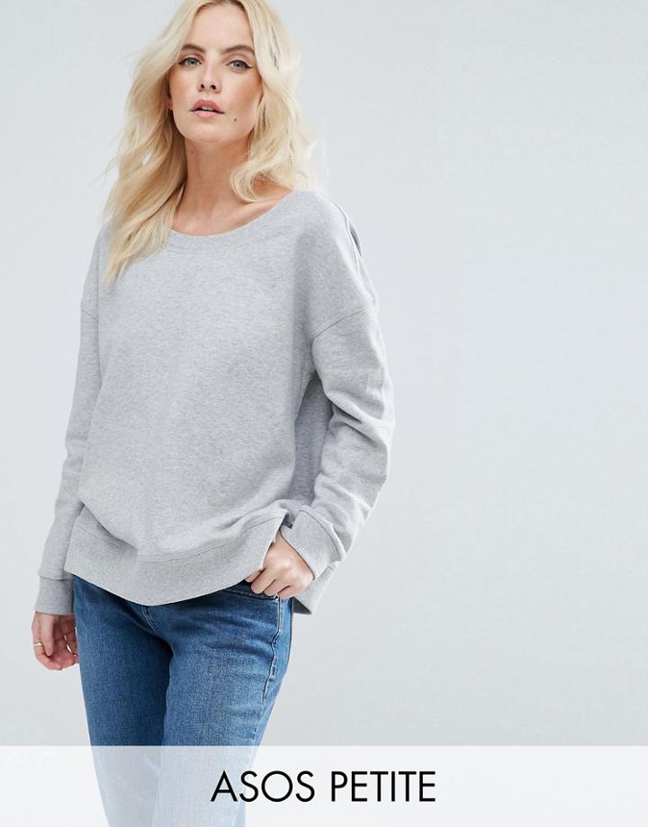 Asos Petite Sweatshirt In Off Shoulder Boxy Fit - Gray