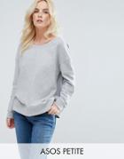 Asos Petite Sweatshirt In Off Shoulder Boxy Fit - Gray