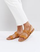 Asos Finally Leather Flat Sandals - Tan