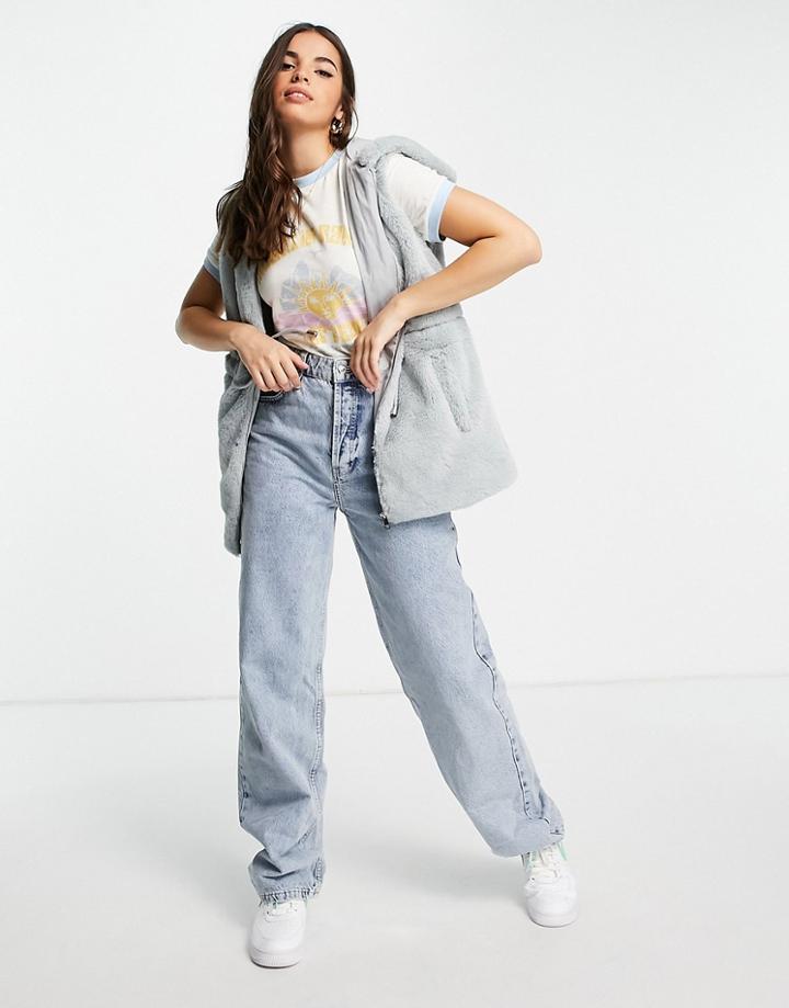 Influence Faux Fur Vest With Drawstring Waist In Blue-blues