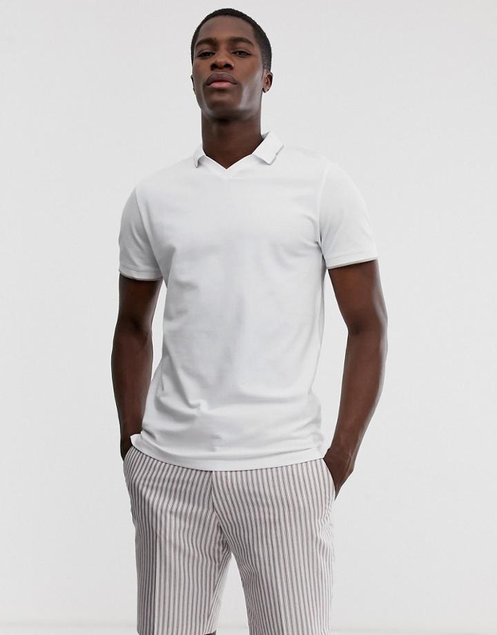 Selected Homme Pique Revere Collar Polo Shirt With Tipped Collar In White - White
