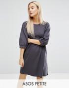Asos Petite Cotton Smock Dress With Elastic Cuff Detail - Gray