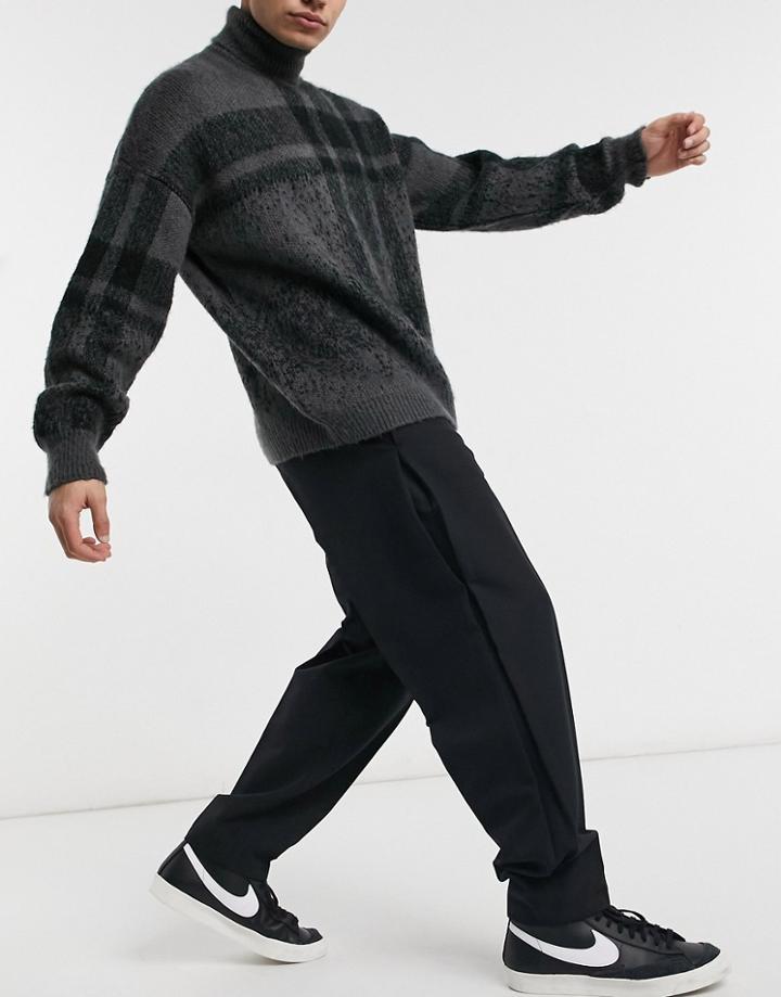 Asos Design Oversized Tapered Smart Trouser With Inverted Pleat Detail-black