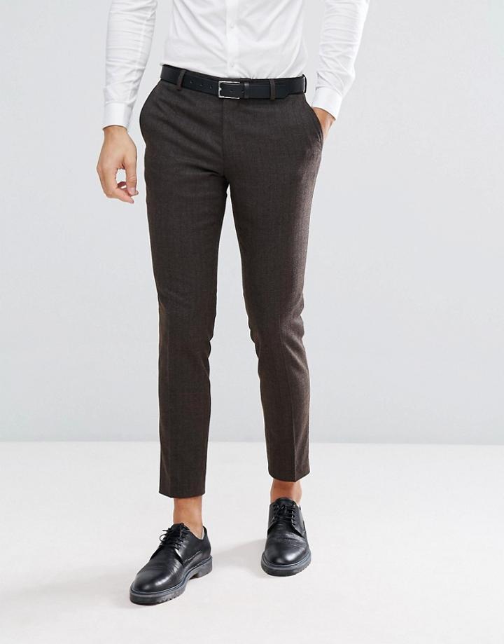 Jack & Jones Premium Slim Suit Pants In Herringbone Tweed - Brown