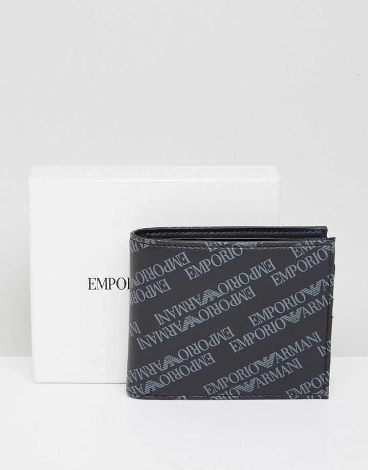 Emporio Armani Allover Logo Wallet In Gray - Gray