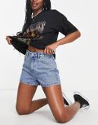 Miss Selfridge High Waist Jewel Mom Short In Mid Blue