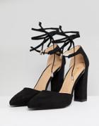 Raid Pamela Black Ankle Tie Block Heeled Shoes