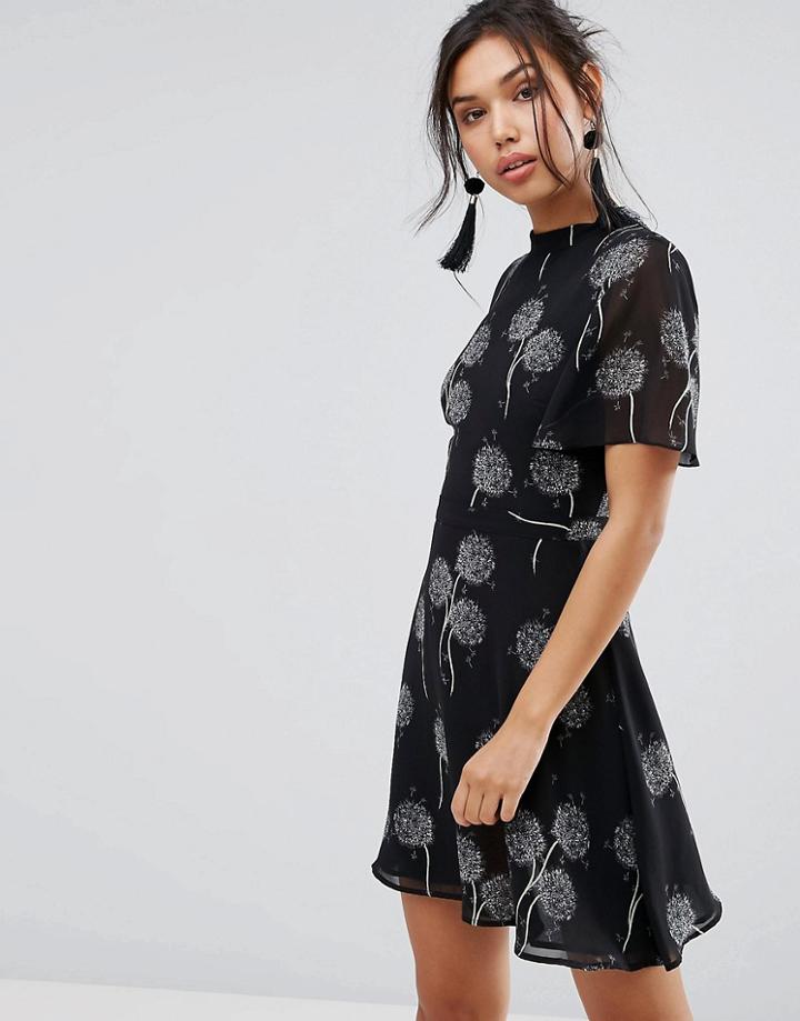 Warehouse Dandelion Print Mini Skater Dress - Multi