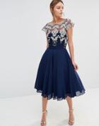 Chi Chi London Chiffon Tulle Prom Dress With Contrast Embroidery