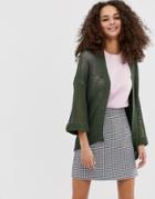 Brave Soul Edge To Edge Cardigan In Khaki - Green