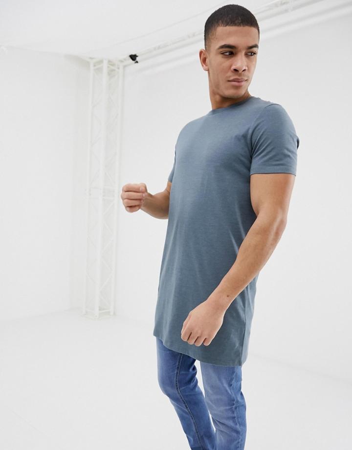 Asos Design Super Longline T-shirt With Crew Neck In Blue