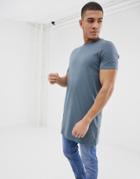 Asos Design Super Longline T-shirt With Crew Neck In Blue