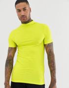 Asos Design Muscle Fit T-shirt With Turtleneck In Neon Green - Green
