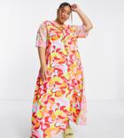Native Youth Plus V-neck Swing Smock Maxi Dress In Contrast Retro Print-multi