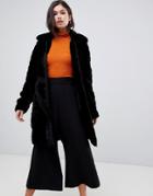Y.a.s Faux Fur Textured Belted Coat - Black