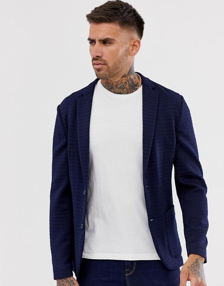 River Island Crochet Blazer In Navy