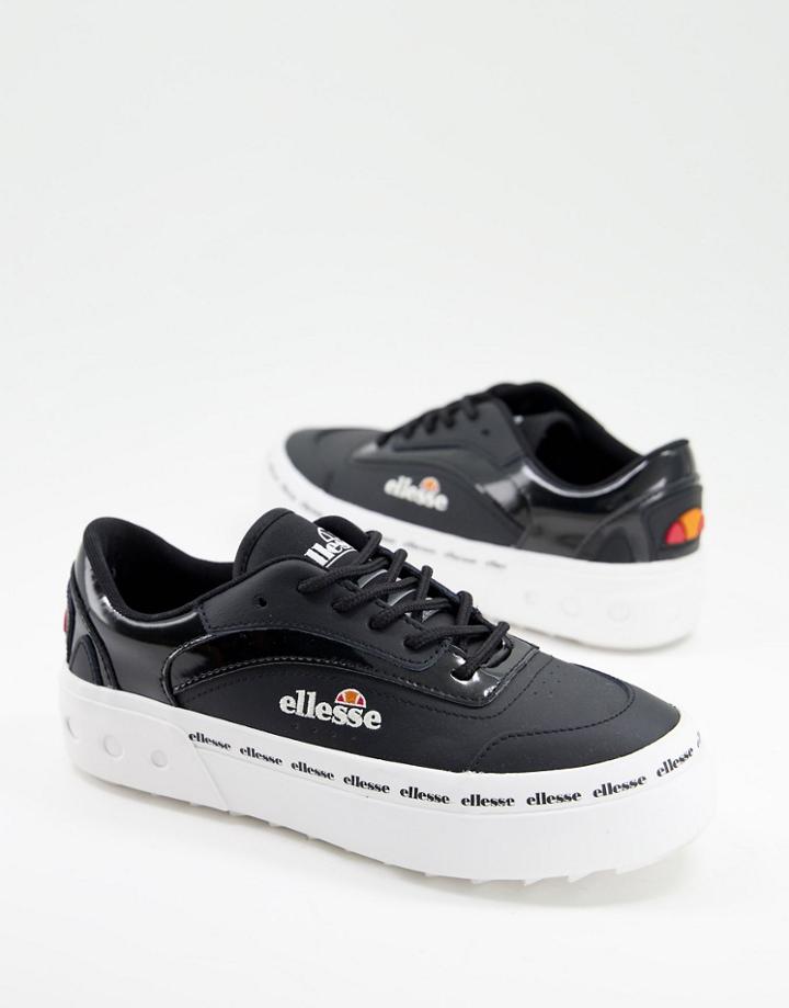 Ellesse Alzina Leather Flatform Retro Sneakers In Black