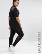 Asos Curve Leopard Print Mesh Side Panel Legging - Black