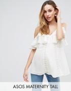 Asos Maternity Tall Cold Shoulder Cami With Lace Trim - White