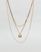 Asos Vintage Style Padlock Multirow Necklace - Gold