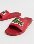 Lacoste Croco Slides With Large Logo In Red