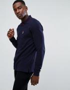 Luke Sport Longmead Tipped Collar Long Sleeve Polo Shirt In Dark Navy - Navy