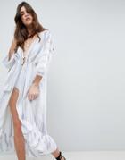 Asos Natural Stripe Maxi Beach Kimono Cover Up - Multi