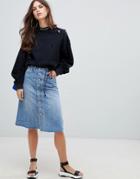 Miss Sixty Button Through A Line Denim Skirt - Blue