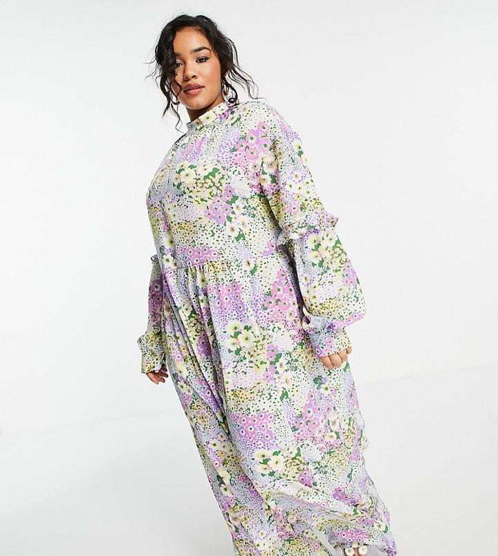 Asos Design Curve Smock Jumpsuit In Bright Summer Floral Print-multi