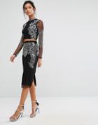 Frock And Frill Midi Skirt With Embellishment - Black