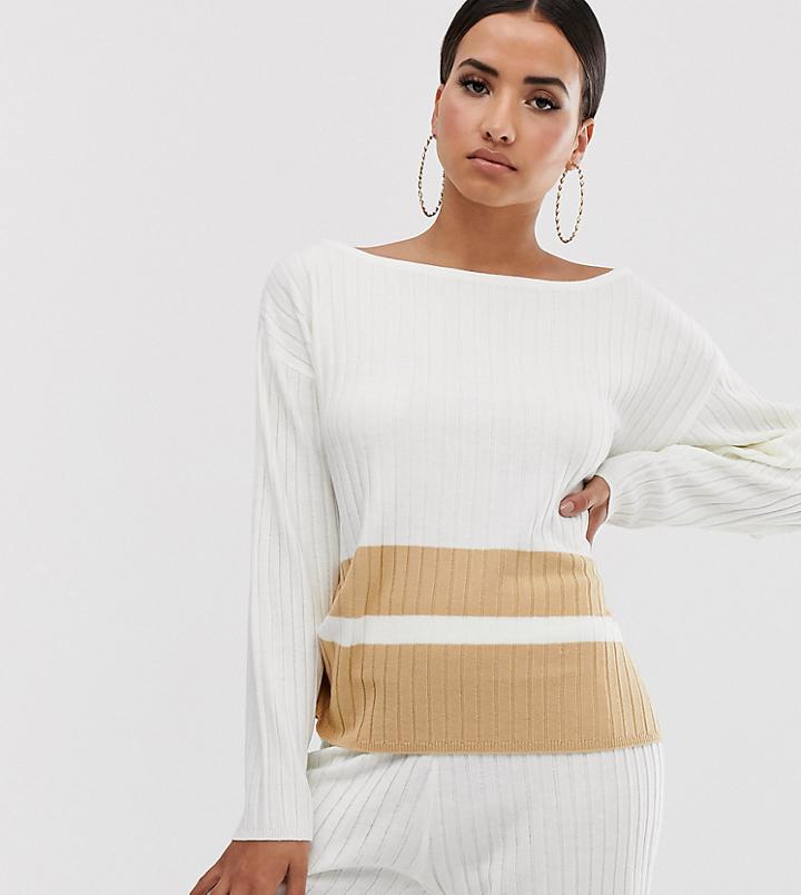 Asos Design Lounge Knitted Sweater With Stripe Hem - White