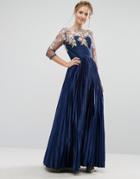 Chi Chi London Premium Lace Maxi Dress With Pleated Metallic Skirt - N