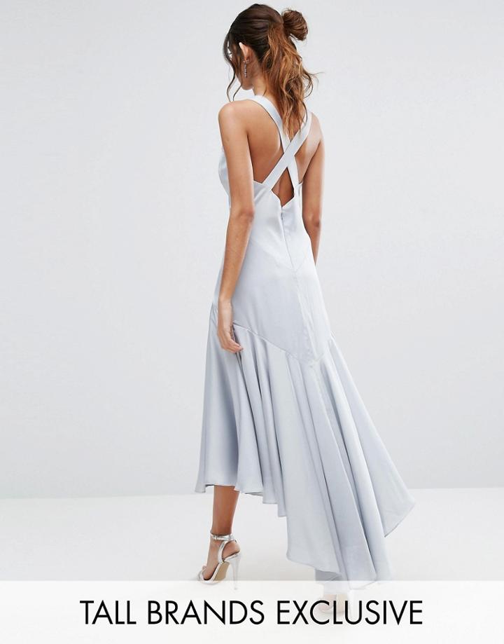 Jarlo Tall Drop Hem Pleated Midi Dress With Cross Back Detail - Blue