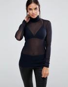 Y.a.s Dotto Roll Neck Sheer Long Sleeved Top - Black