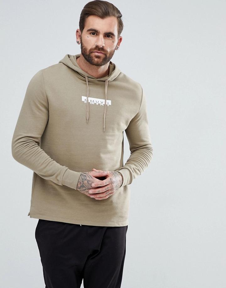 Asos Hoodie With Roman Numerals Print - Beige