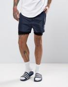 Asos Woven Short With Jersey Underlayer - Navy