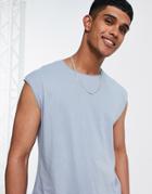 Brave Soul Raw Edge Sleeveless T-shirt Tank In Dusty Blue-blues