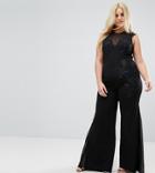 Club L Plus Lace Applique Wide Leg Jumpsuit - Black