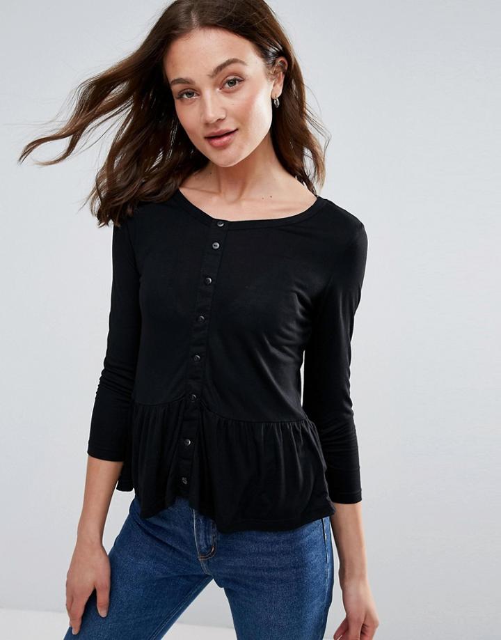 Brave Soul Cardigan With Ruffle Hem - Black