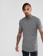 Asos Longline Muscle T-shirt With Curved Hem In Fancy Rib - Black