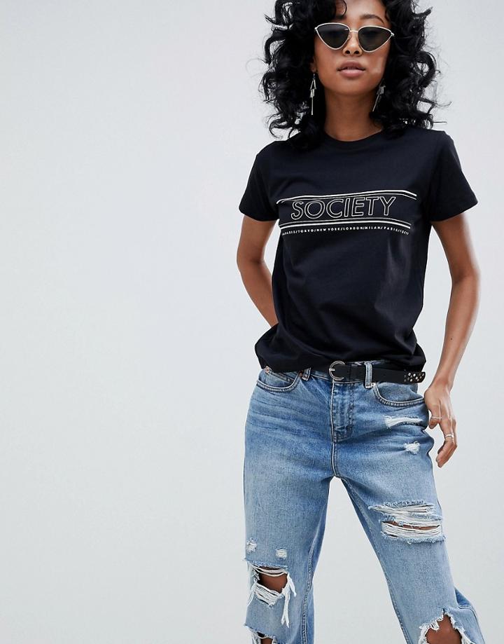 Asos Design T-shirt With Society Print - Black