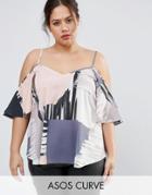 Asos Curve Cold Shoulder Cami In Abstract Print - Multi