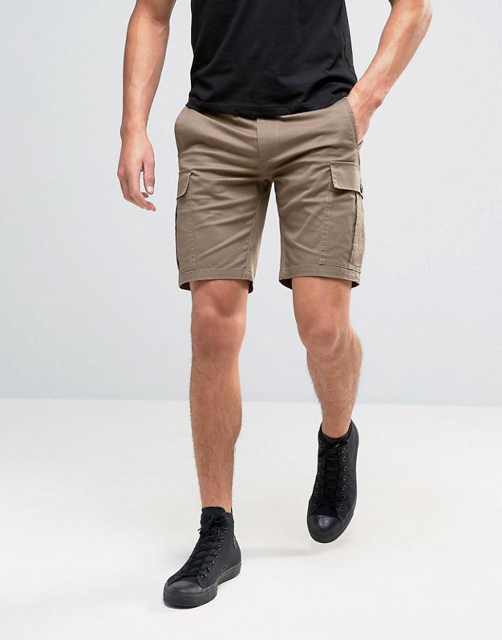 Asos Skinny Cargo Shorts In Brown - Brown